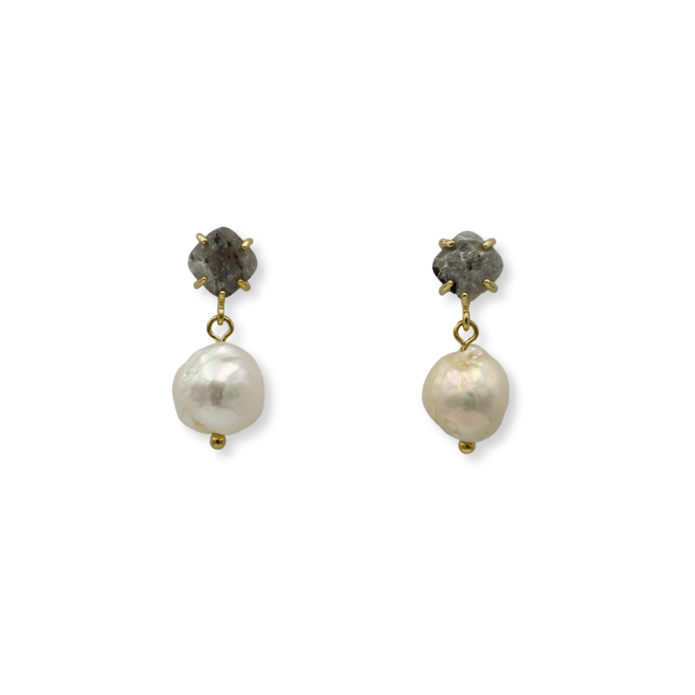 Labradorite Stud Pearl Drop Earrings image 0