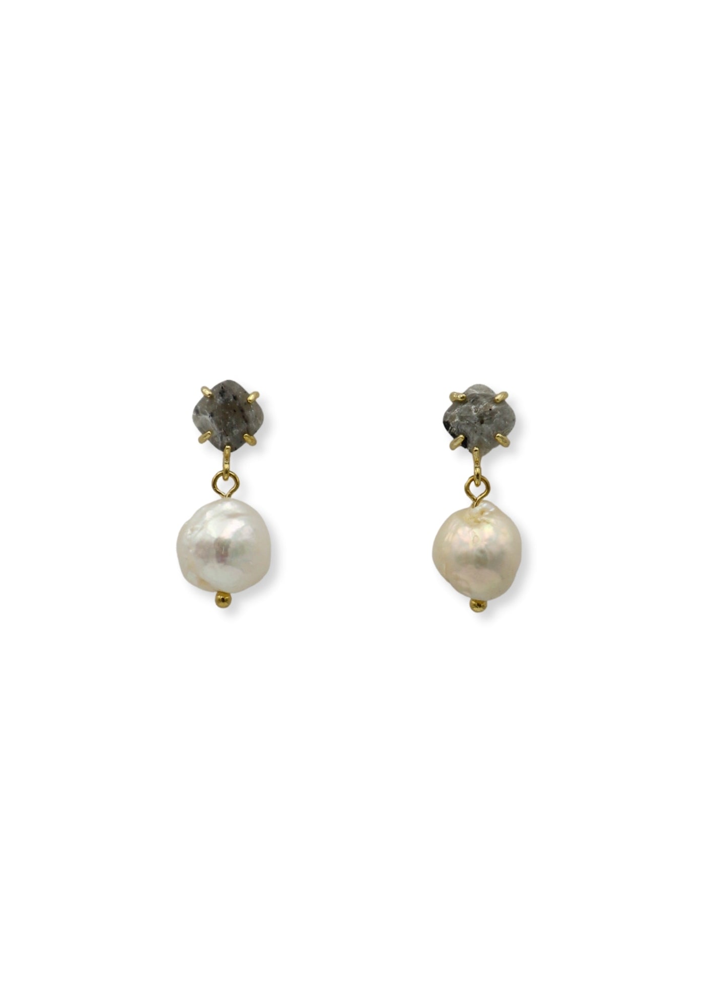 Labradorite Stud Pearl Drop Earrings image 0