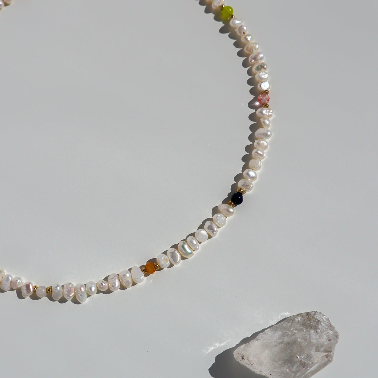 Multicolor Color Ball Pearl Silver Necklace image 1